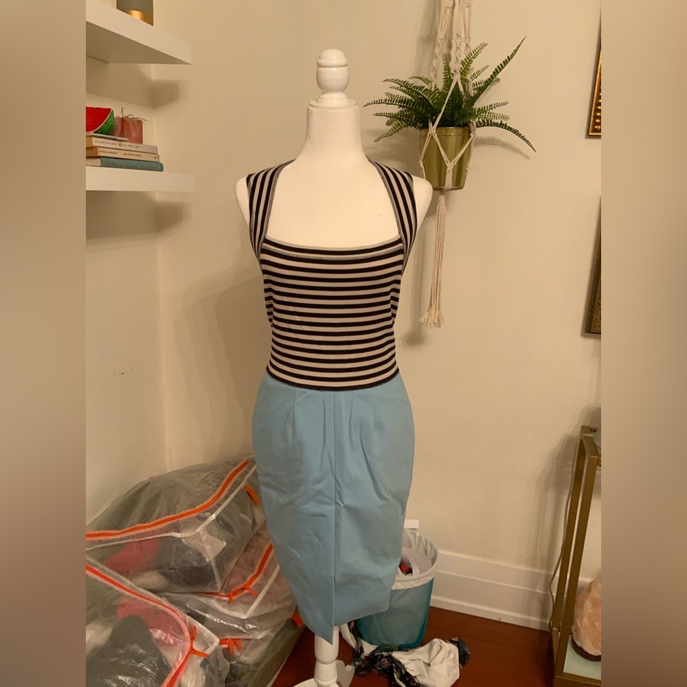 L’Agence half Stripped half blue dress